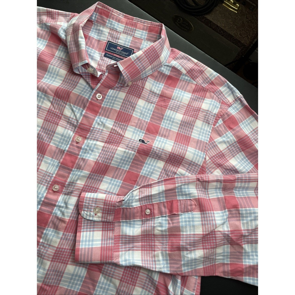 Vineyard Vines Classic Fit Whale Shirt Men's XXL (2XL) Pink Blue White PERFECT!